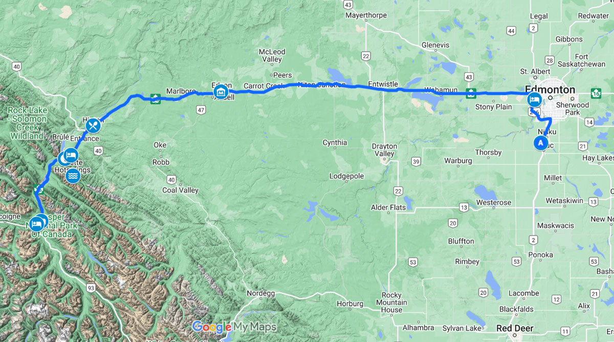 Edmonton to Jasper Map