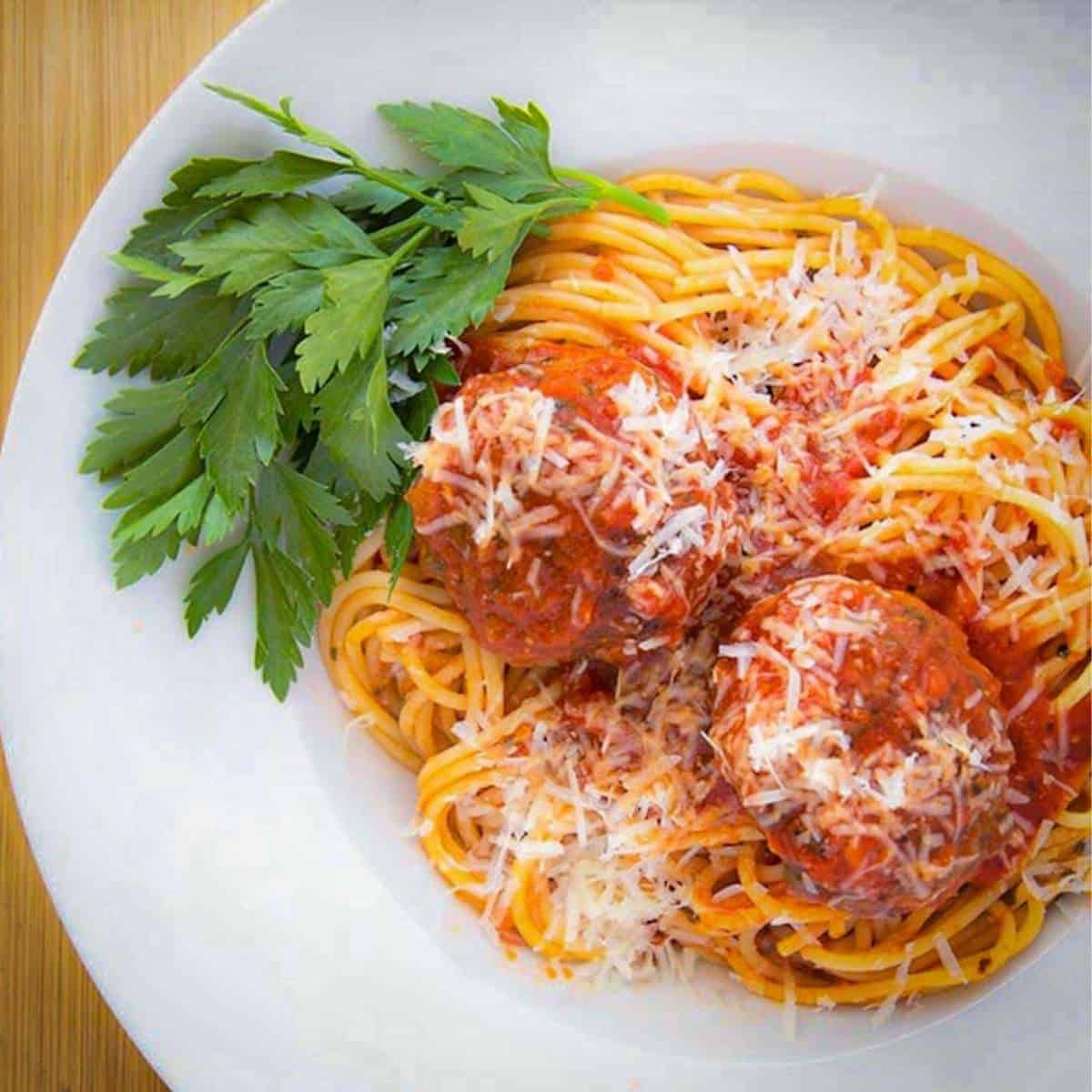 Spaghetti and meatballs from Last Chance Saloon. 