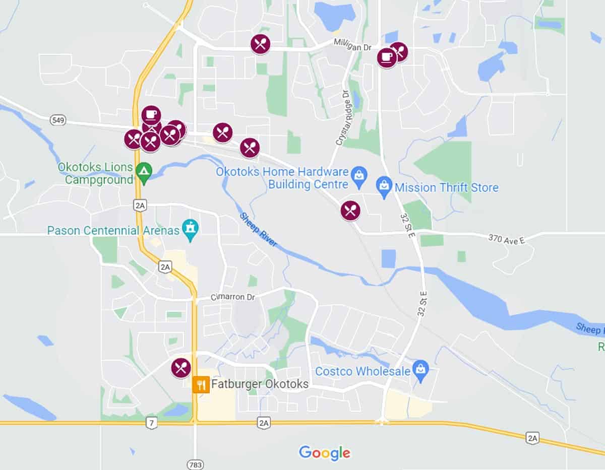 Okotoks Restaurants Map