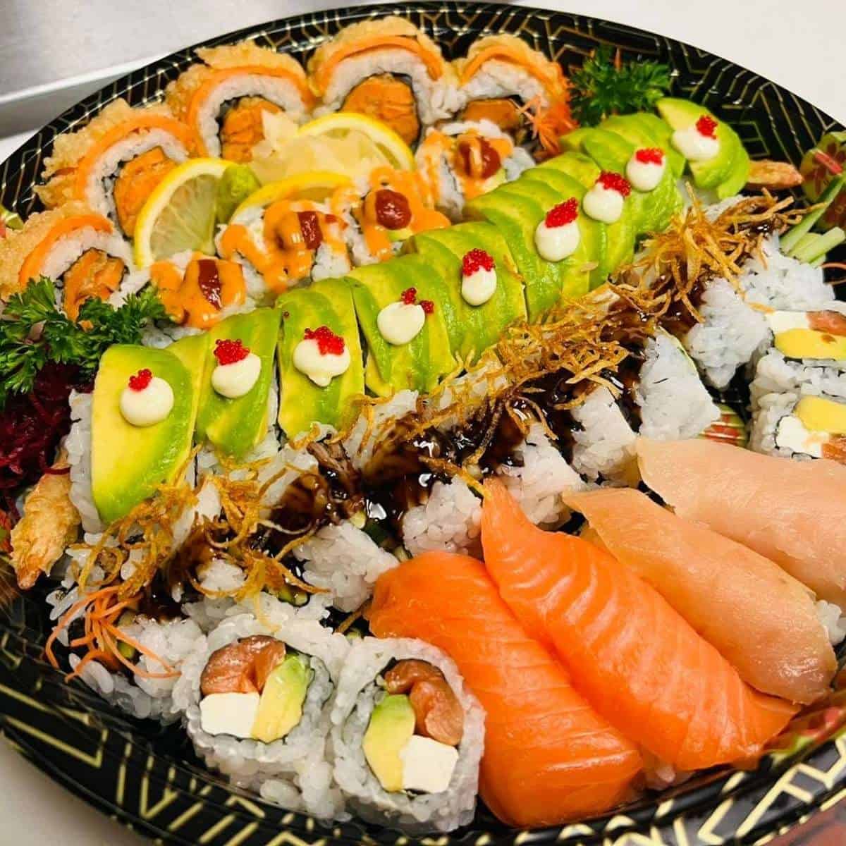 A colourful sushi tray from The Roll. 