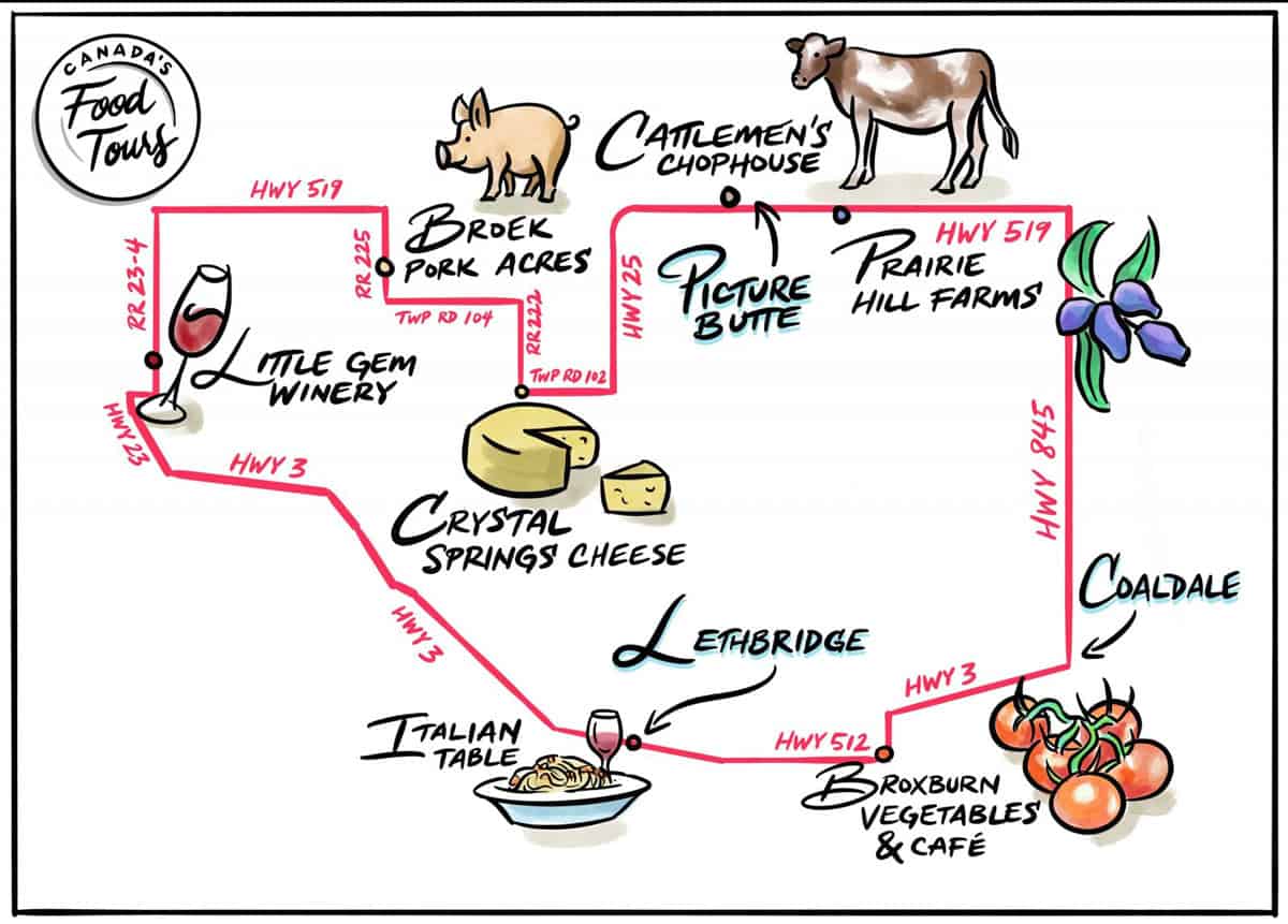 Canada Food Tours Map in Southern Alberta