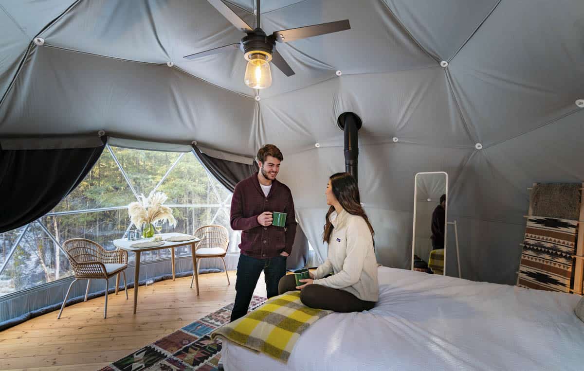 A couple stays in the dome at Elk Island Retreat