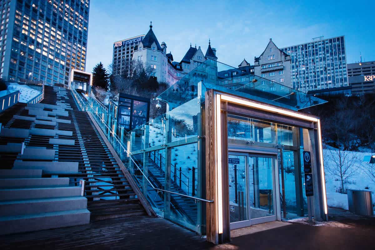 The view of downtown Edmonton from the 100 Street Funicular