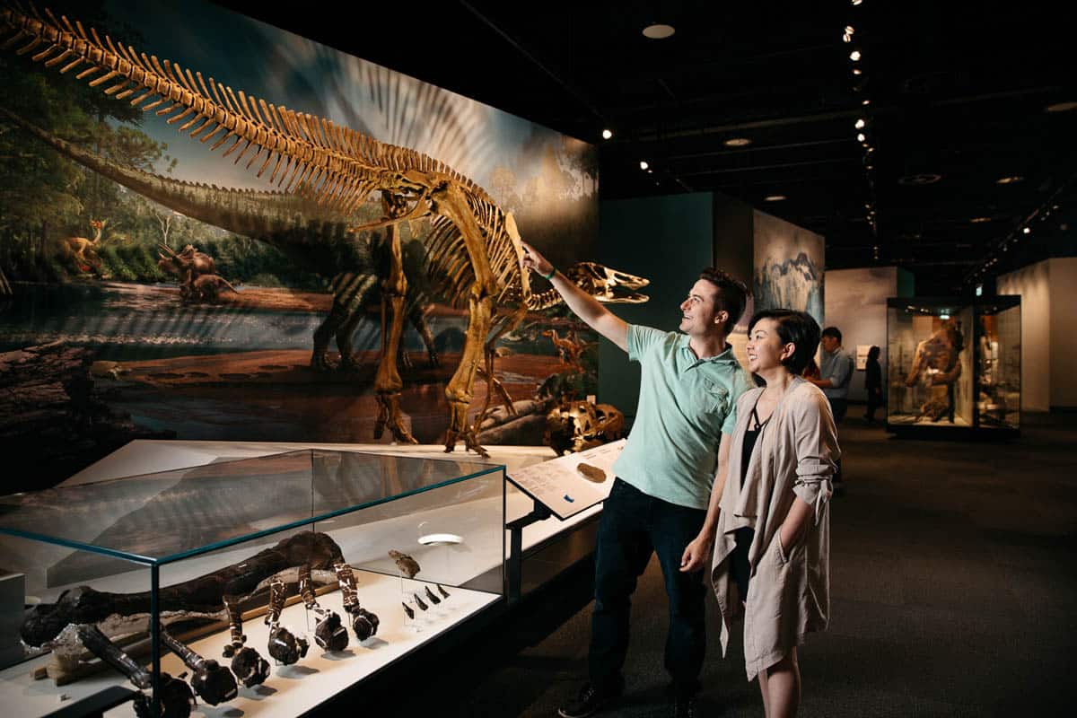 Visitors look at an exhibit at the Royal Alberta Museum