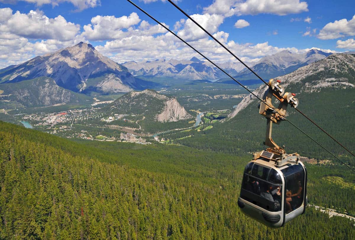 Banff Gondola soars above Banff townsite and Banff National Park