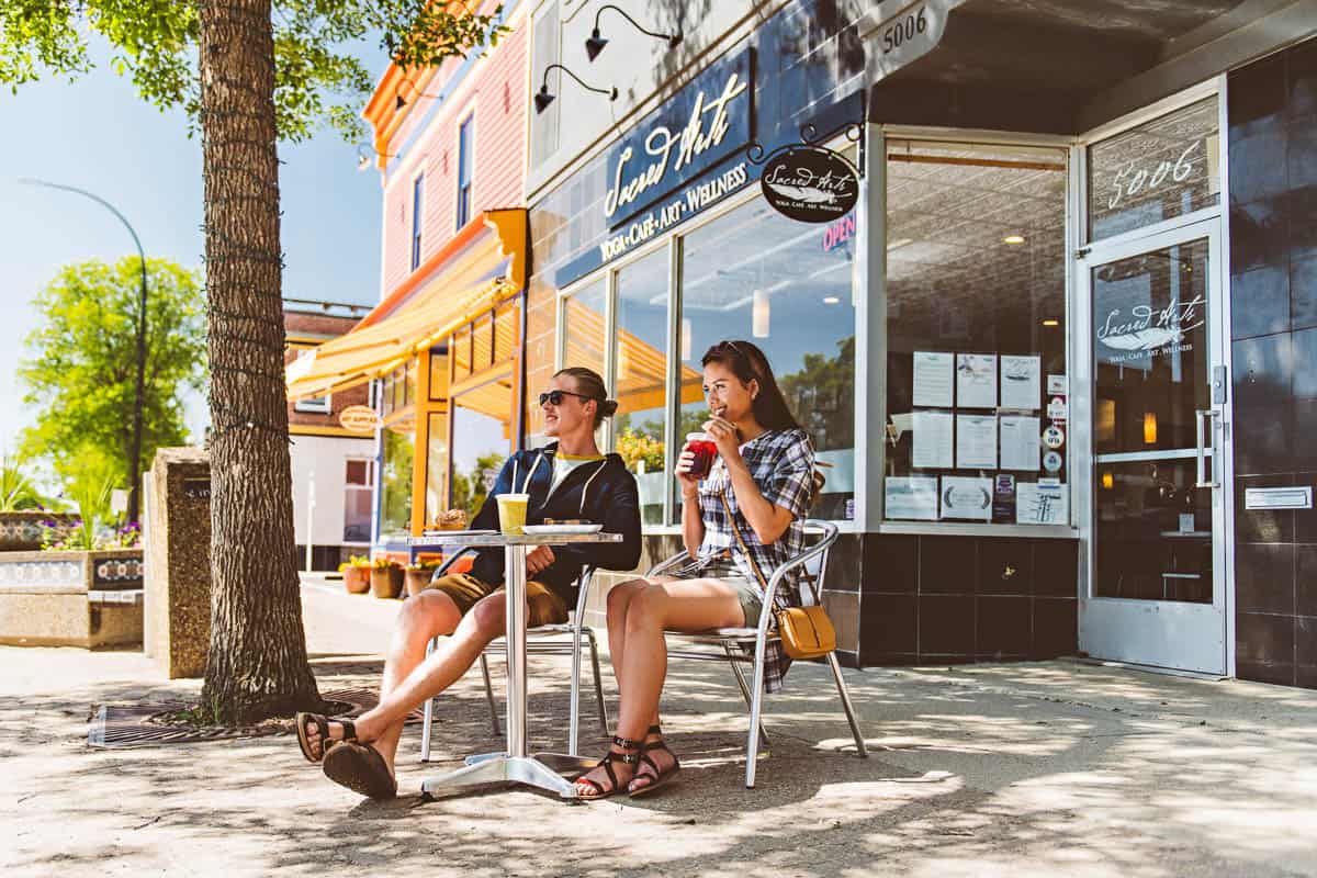 A couple on a patio in Camrose, Alberta