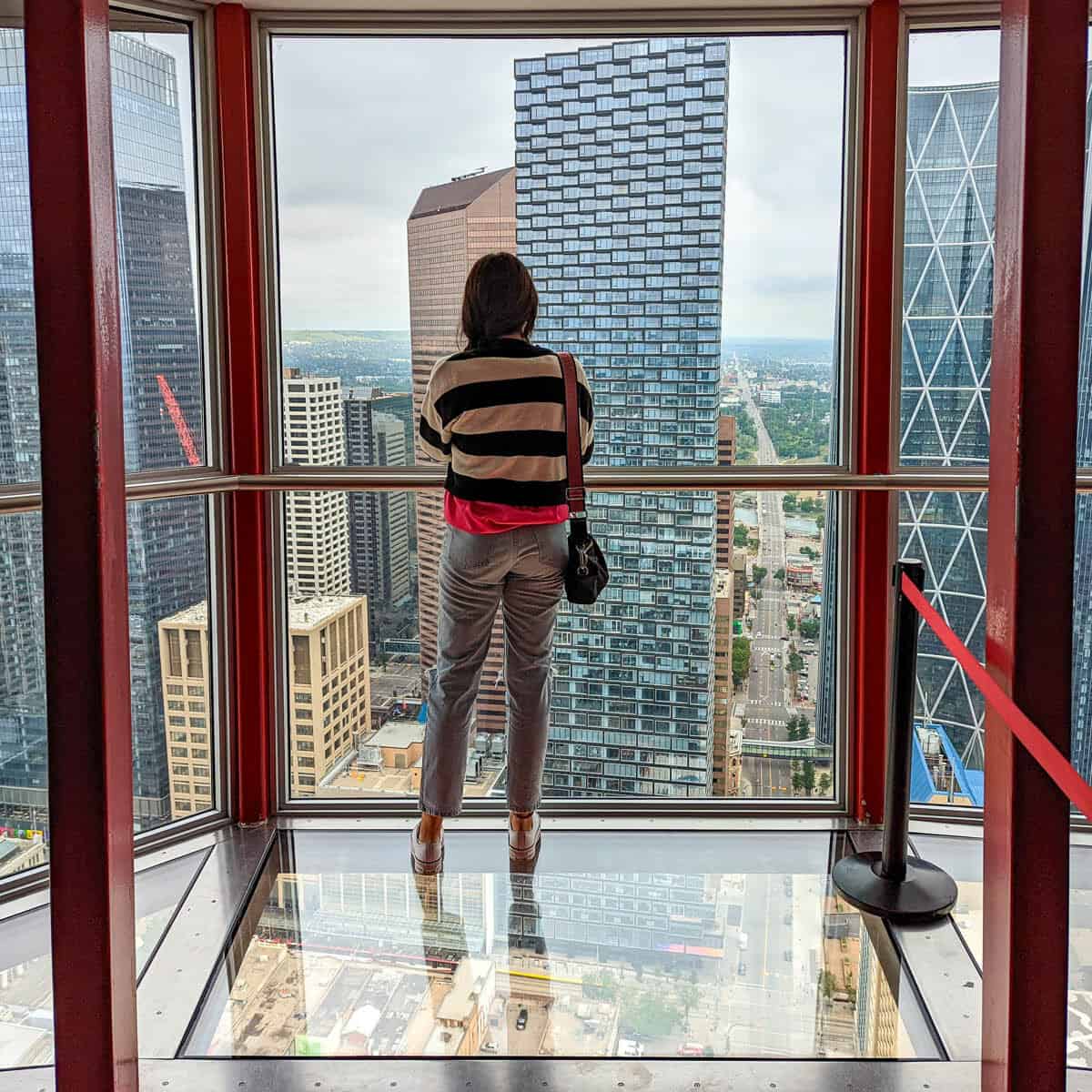 Calgary Tower Visitor on Glass Floor