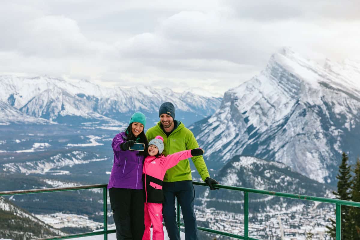 A family on top of the Mt Norquay Sightseeing Platform