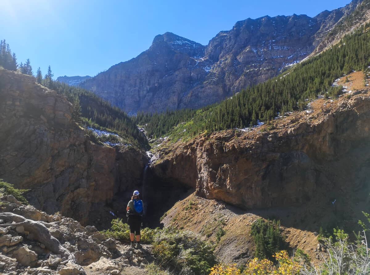 The view of Crypt Lake Waterfall